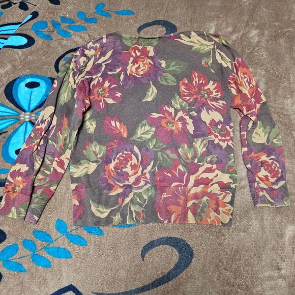 Chaps women's brown flower cotton cardigan medium - Picture 3 of 3